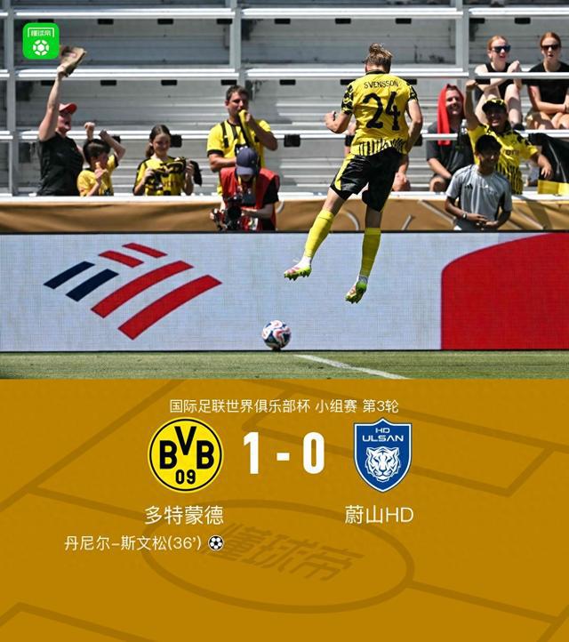 多特勝蔚山，斯文松制勝，吉拉西錯失良機，HD組頭名出線。